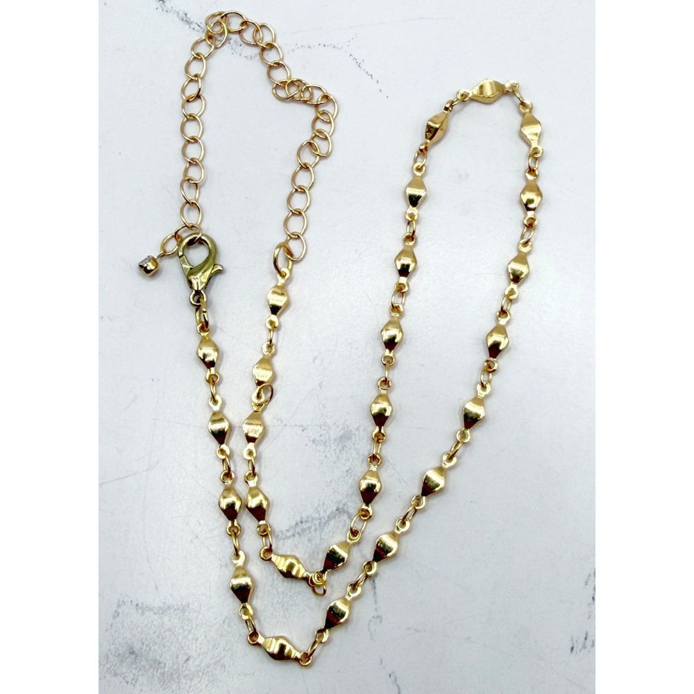 Gold Tone Beaded Necklace Dainty Chain Rhinestone Accent‎ 12-16"